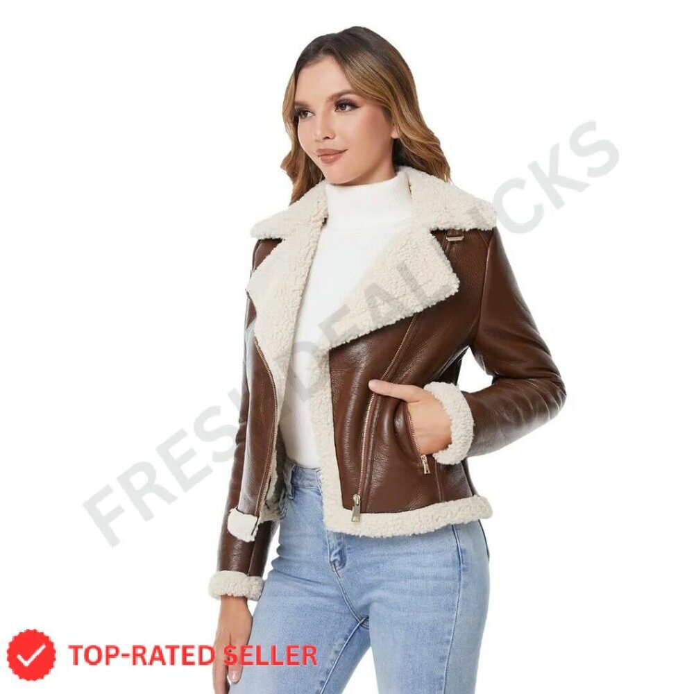 Faux Leather Moto Jacket with Fur Lining Winter Coat Chic Relaxed Fit